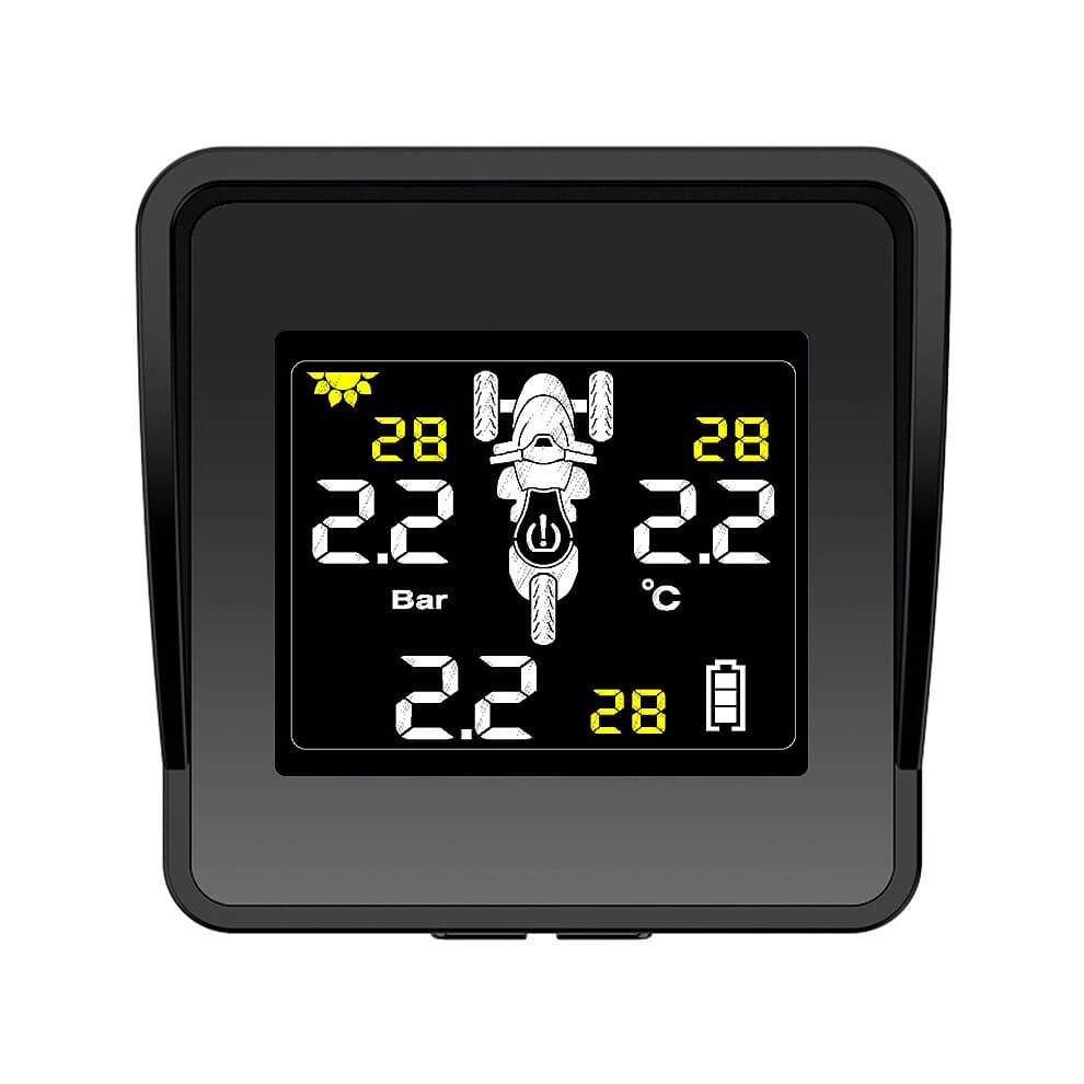 Solar Wireless Tire Pressure Monitoring System Motorcycle TPMS Tire Pressure Monitor LCD Display 3 External Sensors