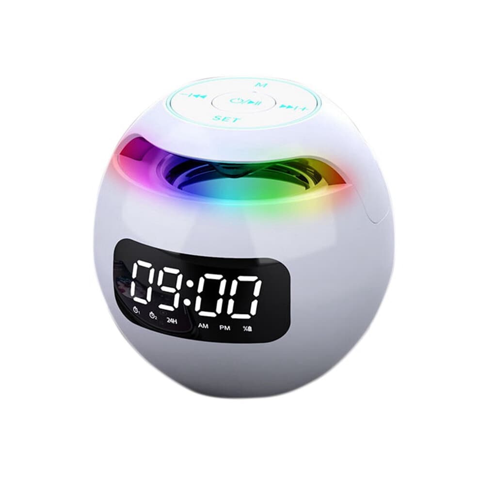 Home Bluetooth Digital LED Alarm Clock,Bedside Desk FM Radio USB Portable Speaker Sound Box with Color Night Light,White