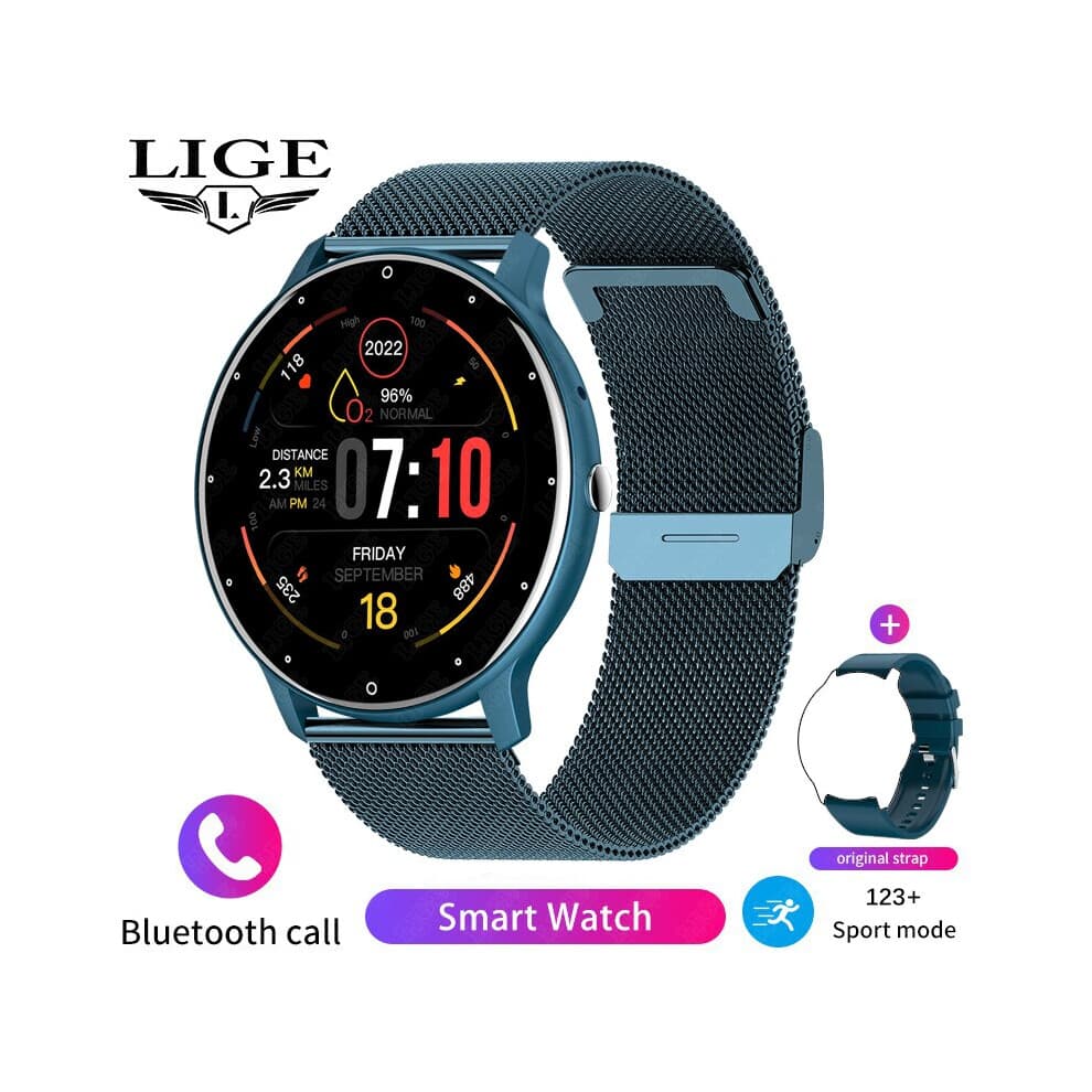 (ZL02 PRO, mesh belt blue) LIGE New Smart Watch Men Voice Assistant Bluetooth Call Custom Dial Watch Blood Oxygen Monitor Sports Fitness Smartwatch Wo