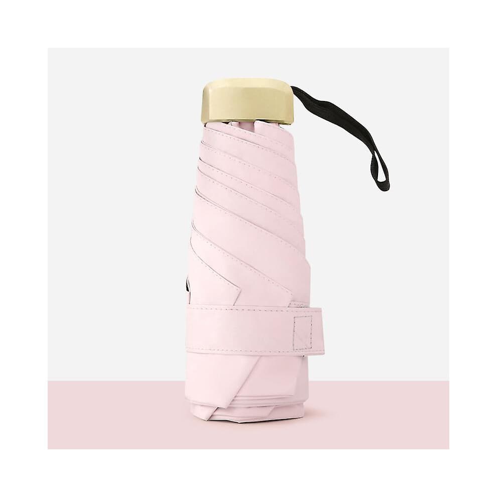 Mini Umbrella, Pocket Umbrella Pinkwith Golden Handle, Black Rubber Cloth