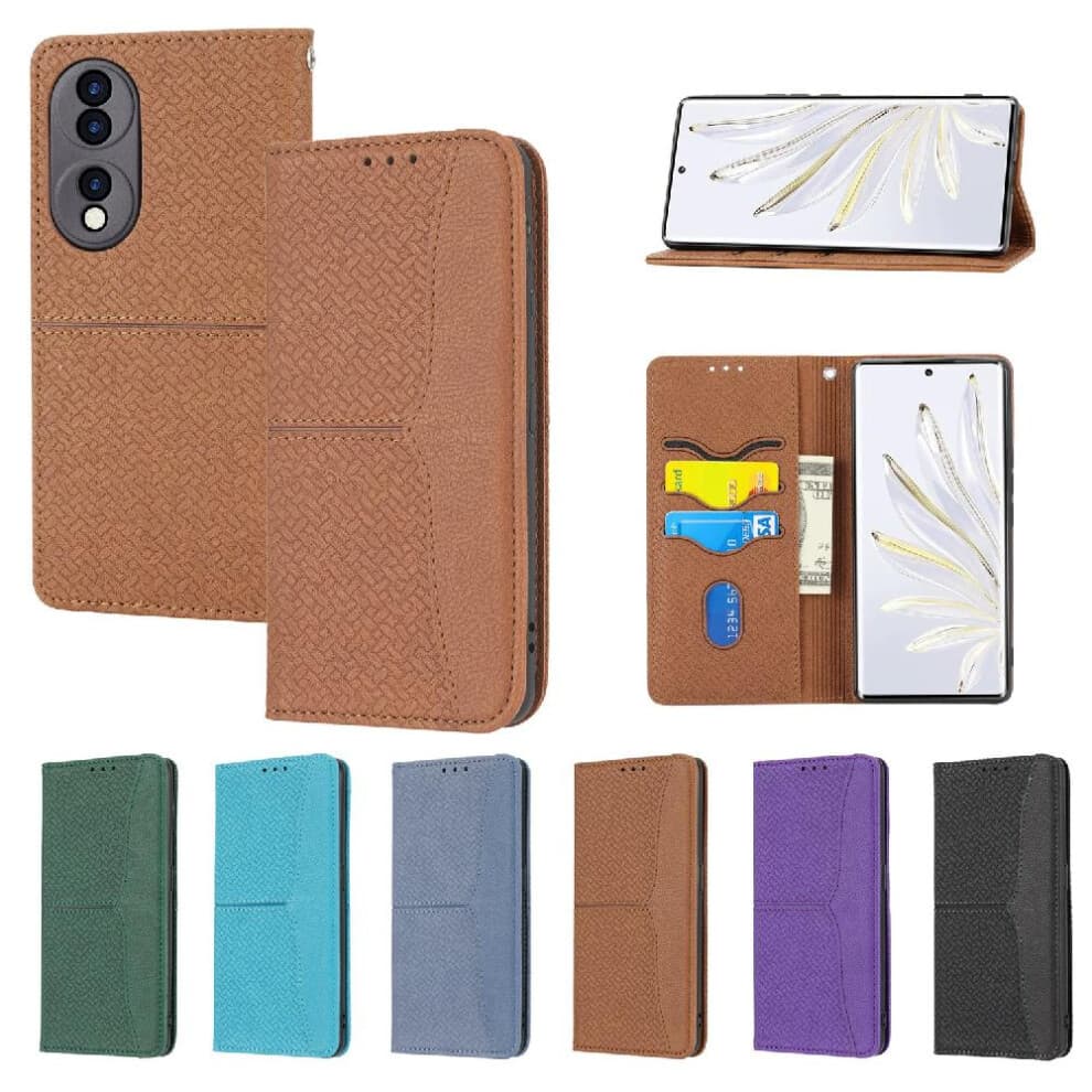 (Brown) Case For Honor 70 Flip Folio Book Credit Card Holder PU Leather Cover Hand Wallet