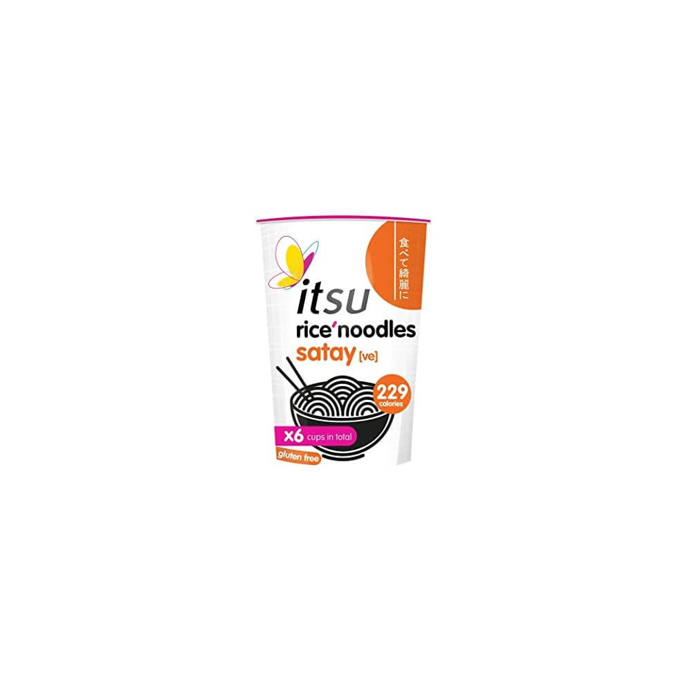 Itsu Instant Rice Noodles Multipack Cup, Gluten-Free and Vegan, Satay Flavour, 6 Count (Pack of 1)