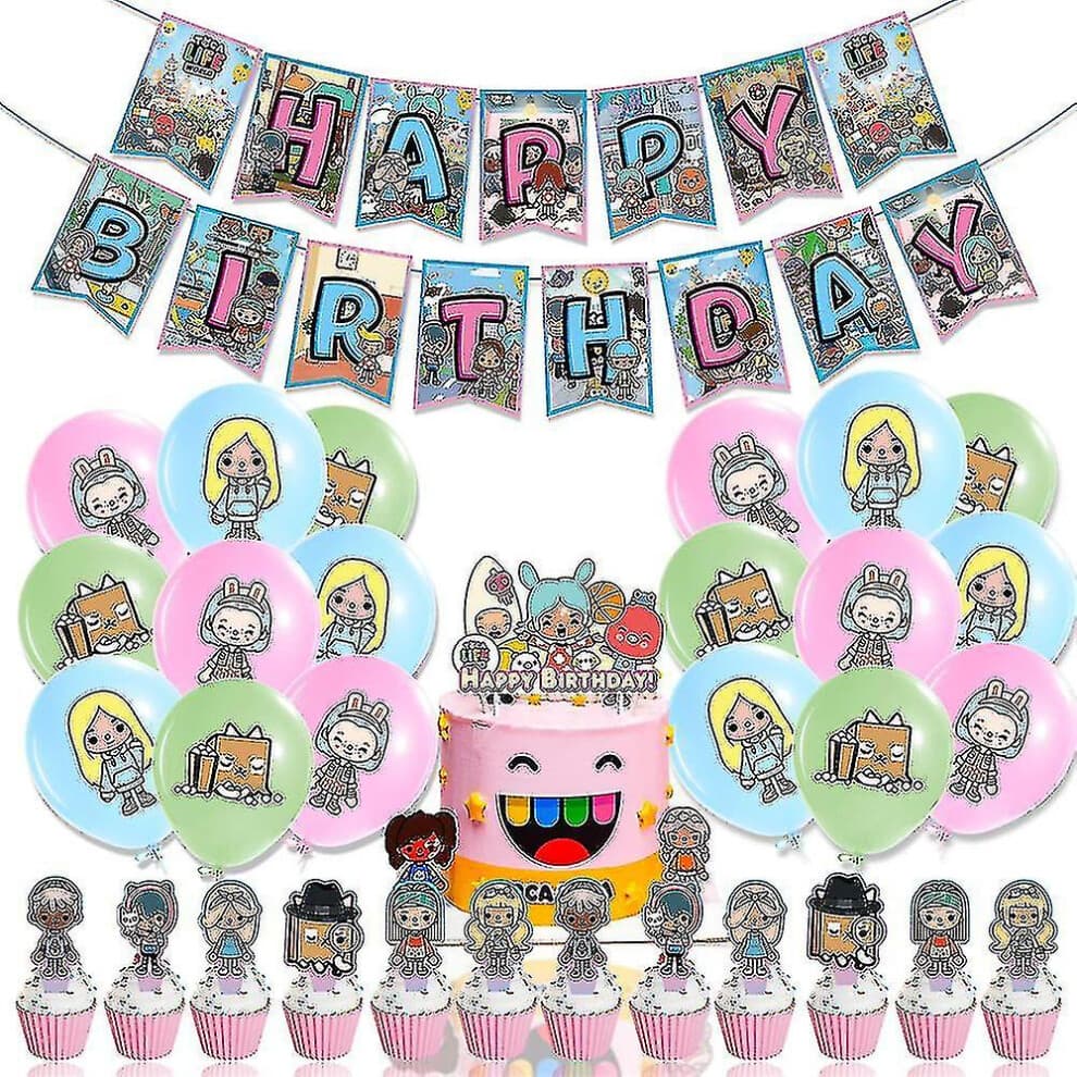 The Toca Life Theme Happy Birthday Party Decoration Banner Balloon Cake/cupcake Toppers Kit
