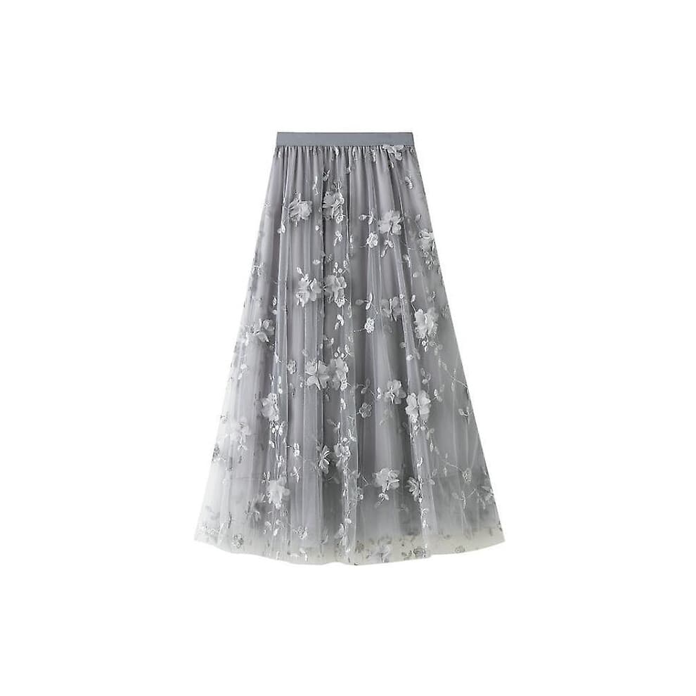 (Grey) Women's Embroidered Half Skirt Saree Long Skirt