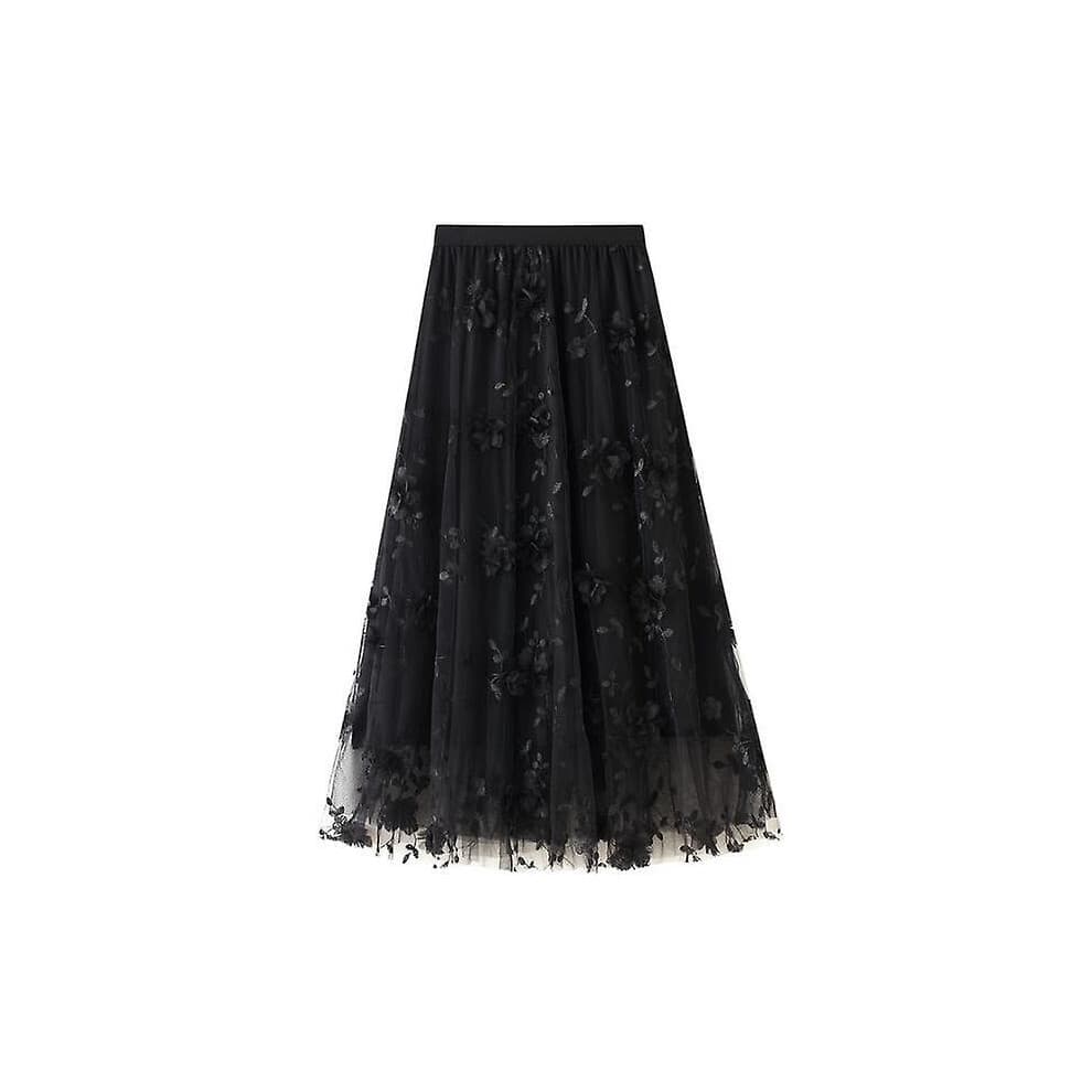 (Black) Women's Embroidered Half Skirt Saree Long Skirt