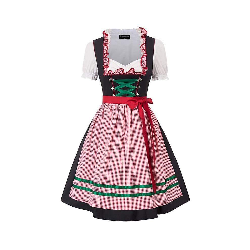(Plaid red, XXL) Women's Oktoberfest Dirndl Costume Traditional German Dress For Carnival