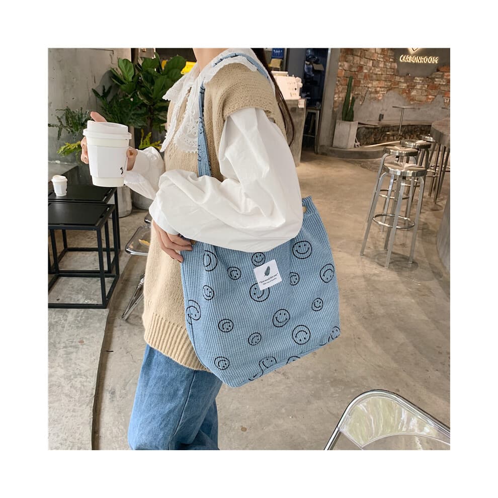(LightBlue Smile) Vintageinspired Smiley Face Tote Bag In Various Colors For Daily Wear Fashion