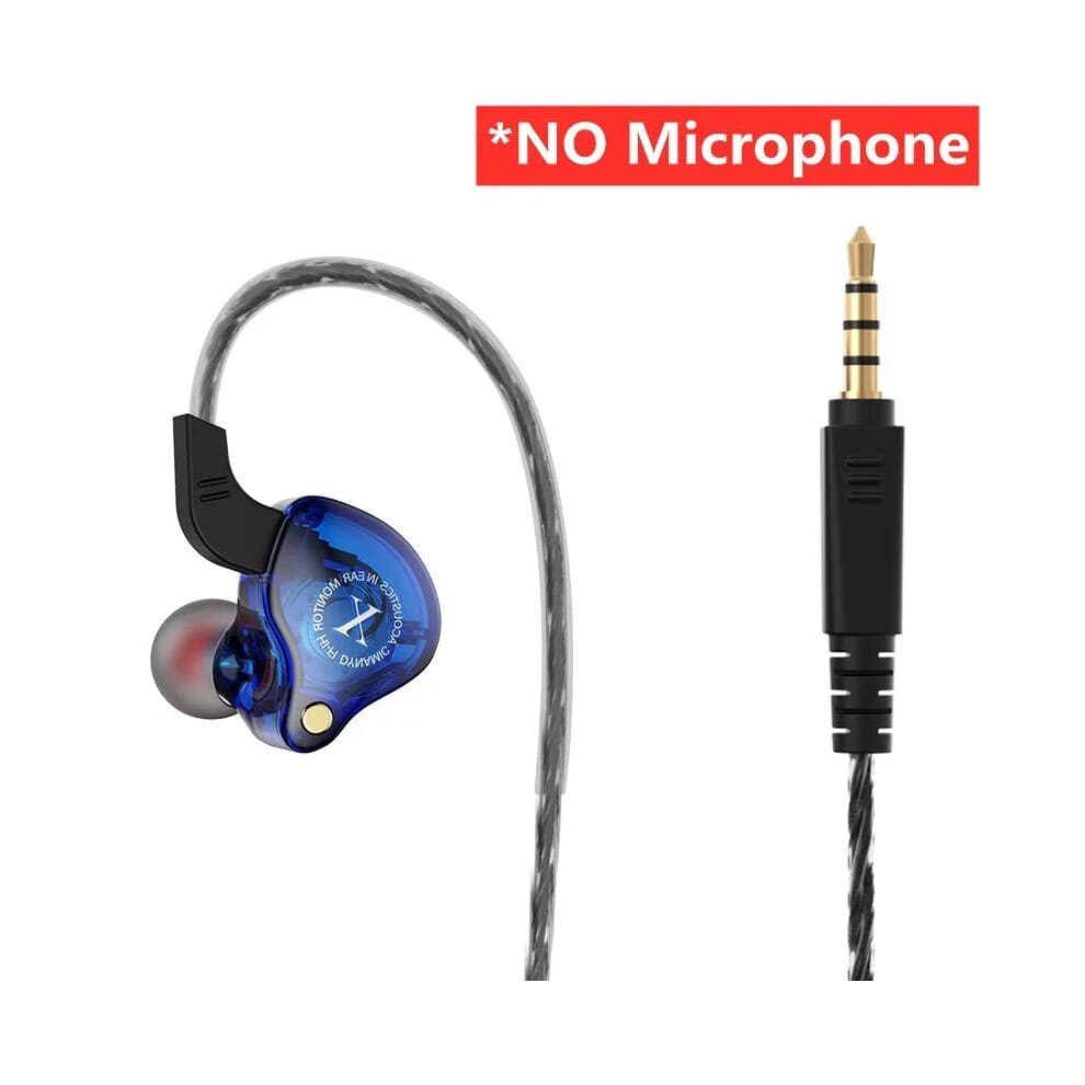 (Blue NO Mic) X2 Dynamic Wired Earphones HIFI Heavy Bass Earbuds In Ear Gaming Headphones