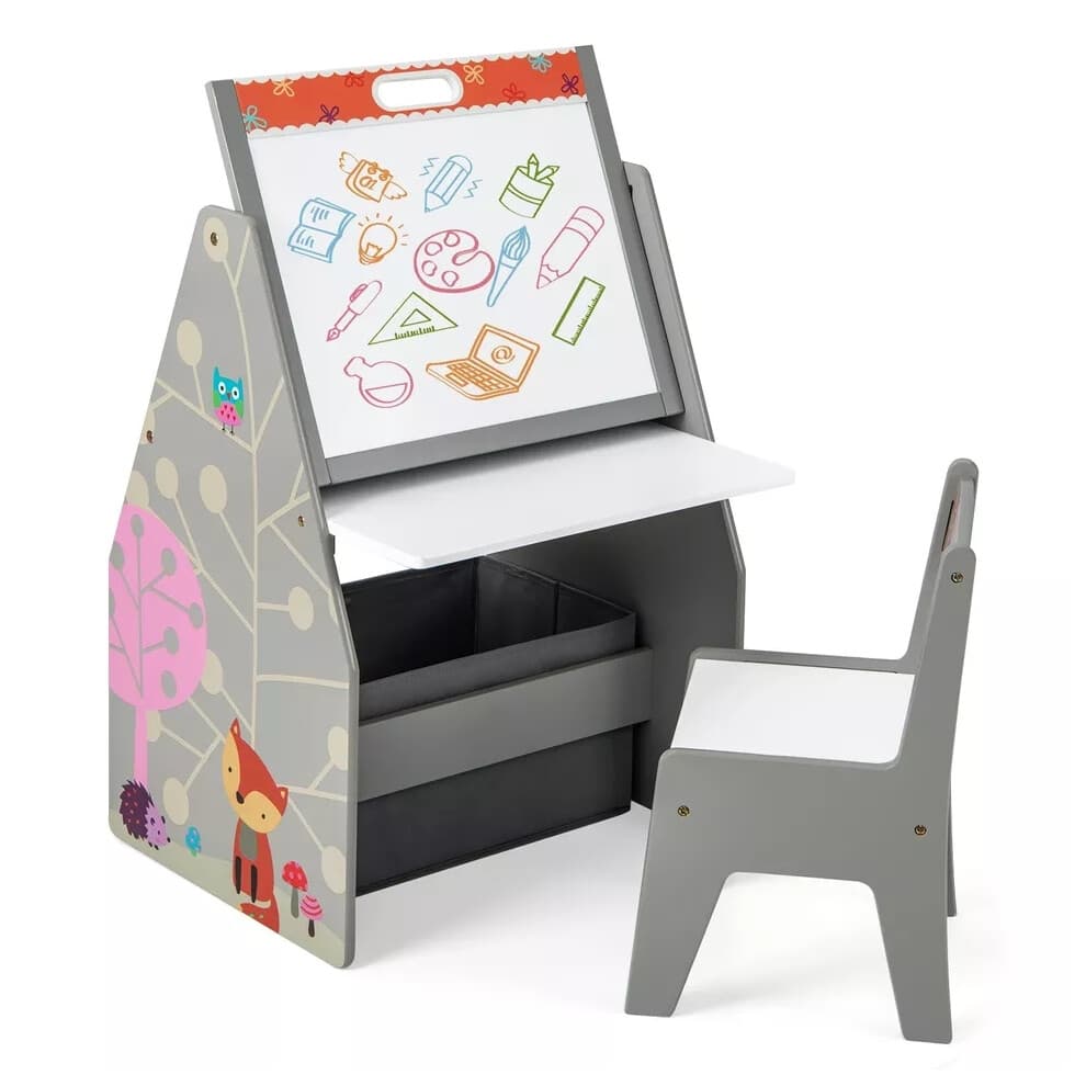 Double-Sided Kids Art Easel Play Station Table Chair Set