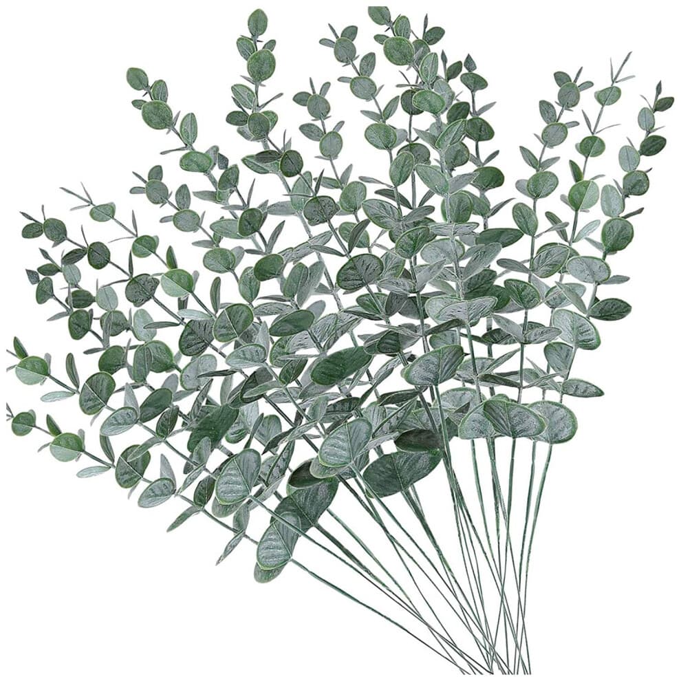 JJBRDZ 20Pcs Artificial Eucalyptus Stems Leaves Gray Green Plant for Wedding