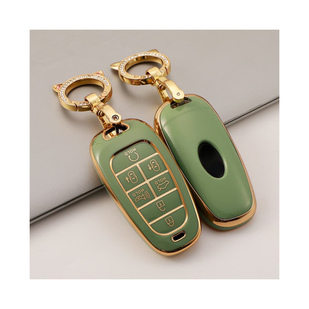 (7 key green buckle) New Electroplated TPU Car Key Cover for Hyundai Santa Fe Tucson 2022