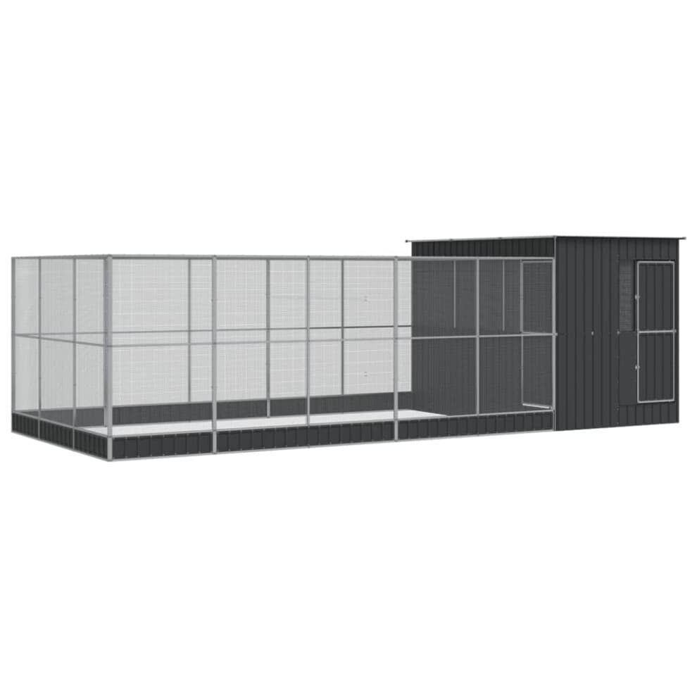 (704 x 303 x 216 cm) vidaXL Aviary with Extension Bird Cage Walk In Chicken Run Coop Silver Steel