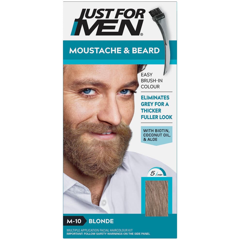 Just For Men Moustache & Beard Blonde Dye, Eliminates Grey For a Thicker & Fuller Look With An Applicator Brush Included â M10