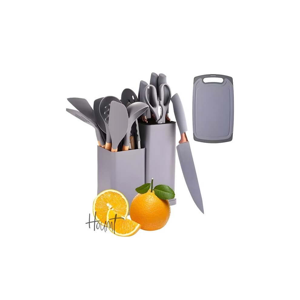 Houmt Silicone Cooking Utensil Set Silicone Kitchen Utensil Set-19 pcs Wooden Handles