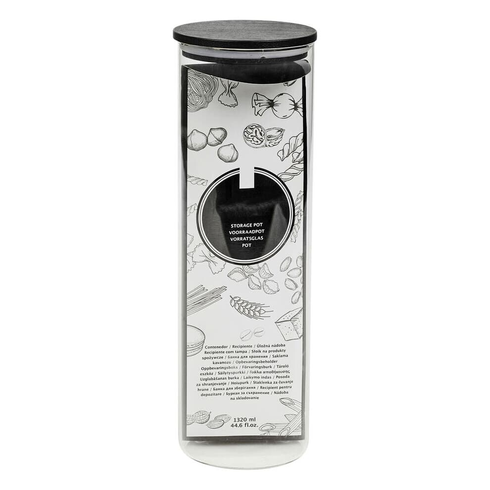 (Single 1320ml Jar) Clear Glass Cylinder Storage Jars With Black Lid