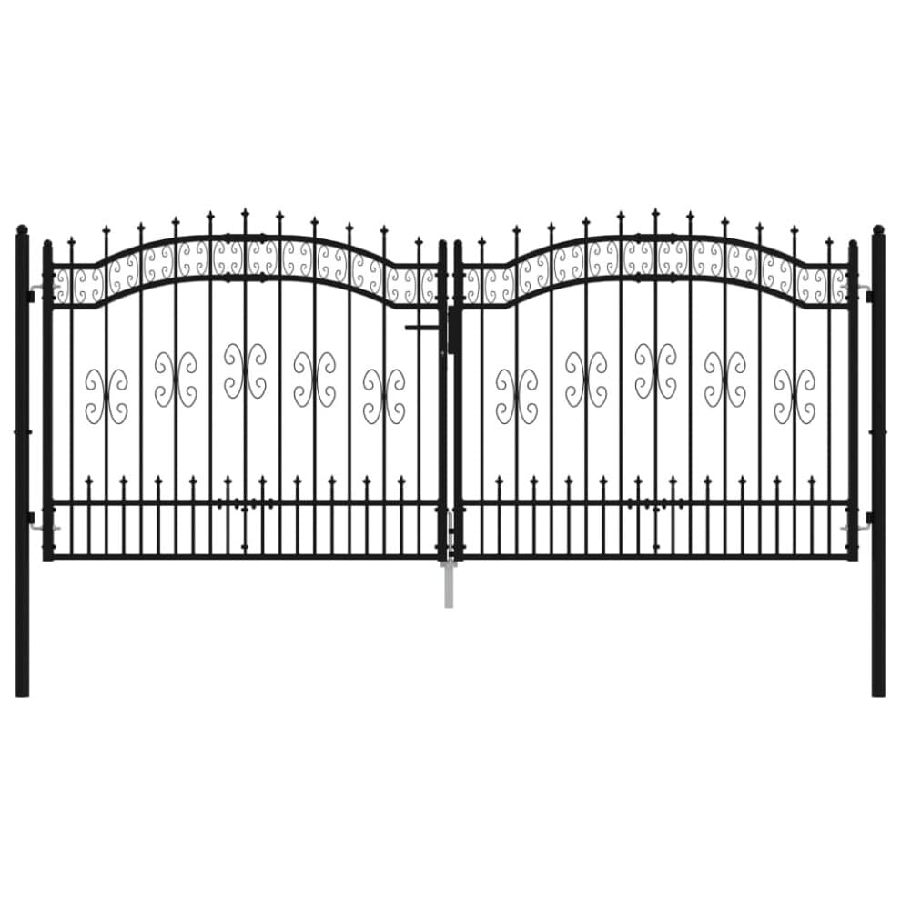 (305 x 173 cm) vidaXL Fence Gate with Spear Top Black Powder-coated Steel Fence Multi Sizes