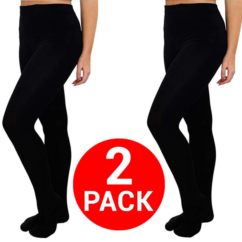 (Black - 2 Pack, M - L) Ladies Thermal Tights Winter Warm Fleece 2/3/4Pack