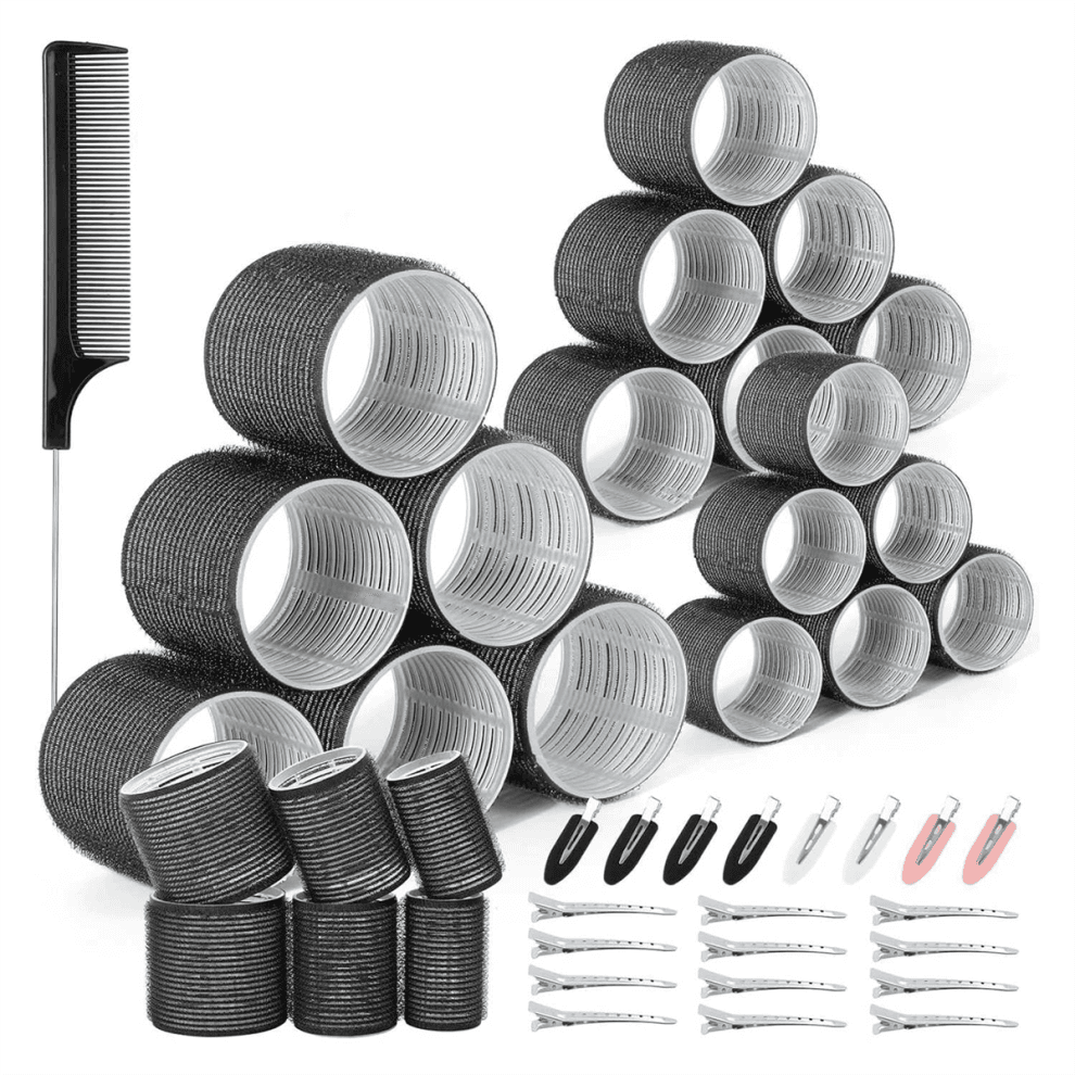 43PCS Hair Curlers Rollers with Clips Roller 3 Sizes , Jumbo 12Duckbill