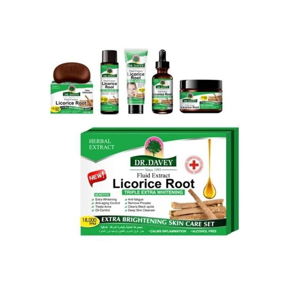 Dr. Davey Licorice Root Skin Care Set - Soap, Facial Cleanser, Tone, Serum, And Cream | Boosts collagen production