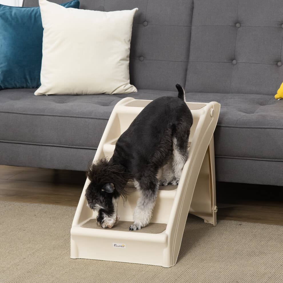 PawHut Four-Step Foldable Pet Stairs w/ Non-Slip Mats, for S, XS Dogs - Beige