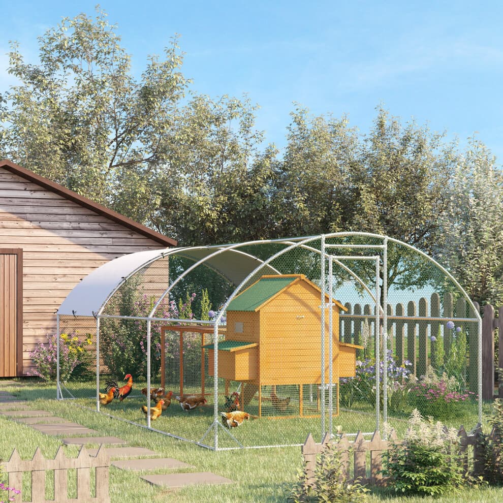 PawHut Walk-In Chicken Run Galvanised Chicken Coop w/ Cover 5.7 x 2.8 x 2m
