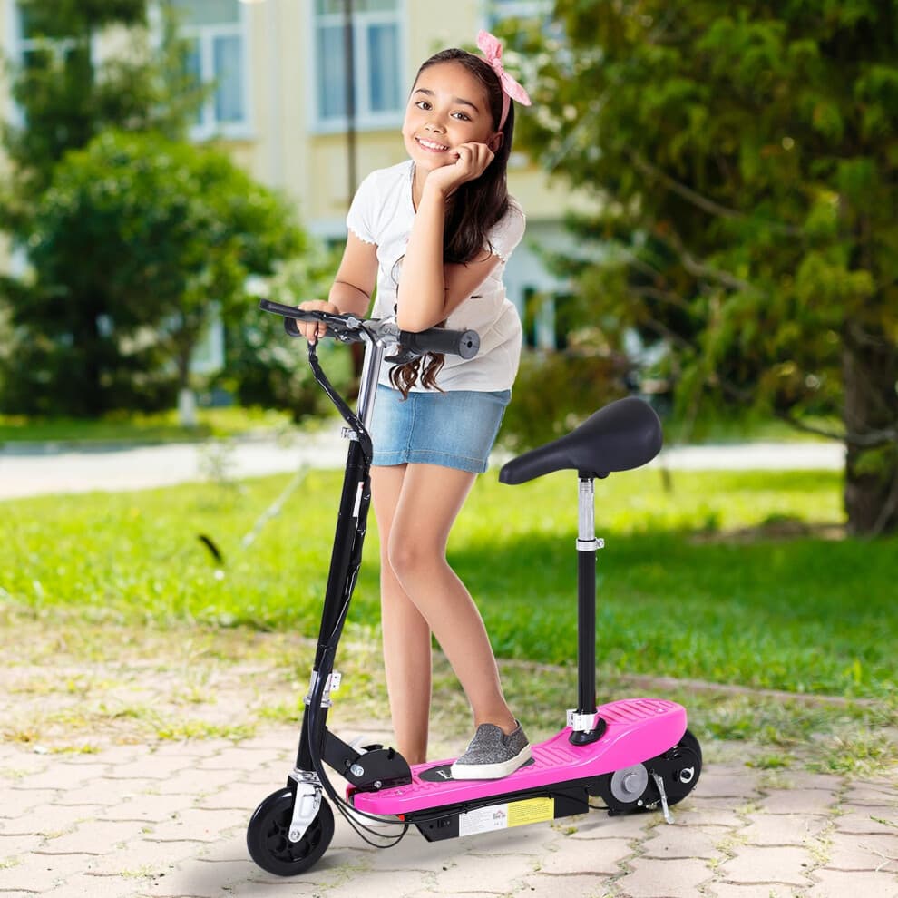 HOMCOM Foldable Powered Scooter 120W w/ Adjustable Seat and Brake, Pink