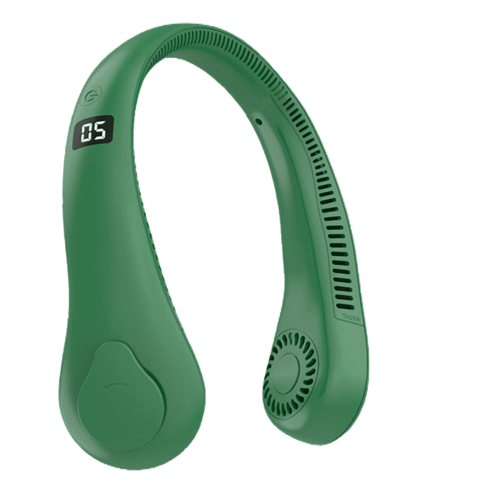 Leafless Hanging Neck Fan, Lazy and Convenient Mini Portable Outdoor Sports Rechargeable Fan Green