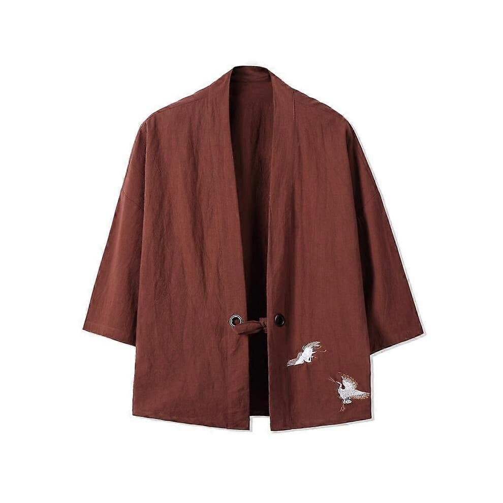 (M, coffee) Embroidery Haori Kimono Harajuku Japanese Style Plus Size Men Samurai Costume Yukata Asian Clothes Cardigan Women Jacket