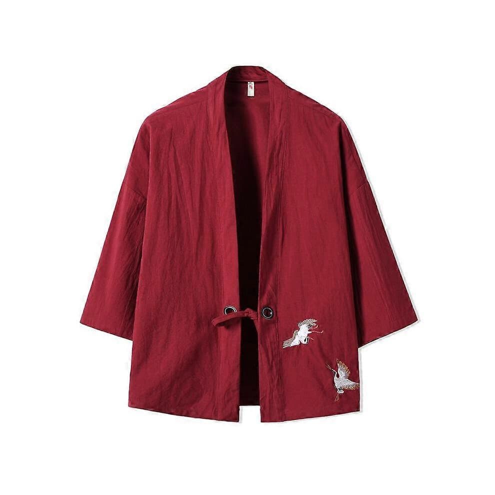 (XXXXXL, red) Embroidery Haori Kimono Harajuku Japanese Style Plus Size Men Samurai Costume Yukata Asian Clothes Cardigan Women Jacket