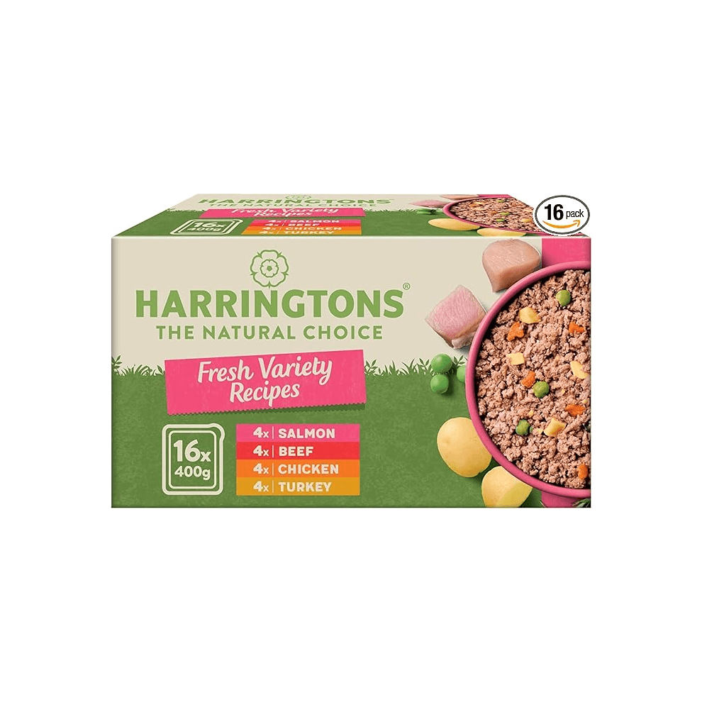 Harringtons Complete Wet Tray Grain Free Hypoallergenic Adult Dog Food Classics Variety Pack 16x400g - Salmon, Beef, ch