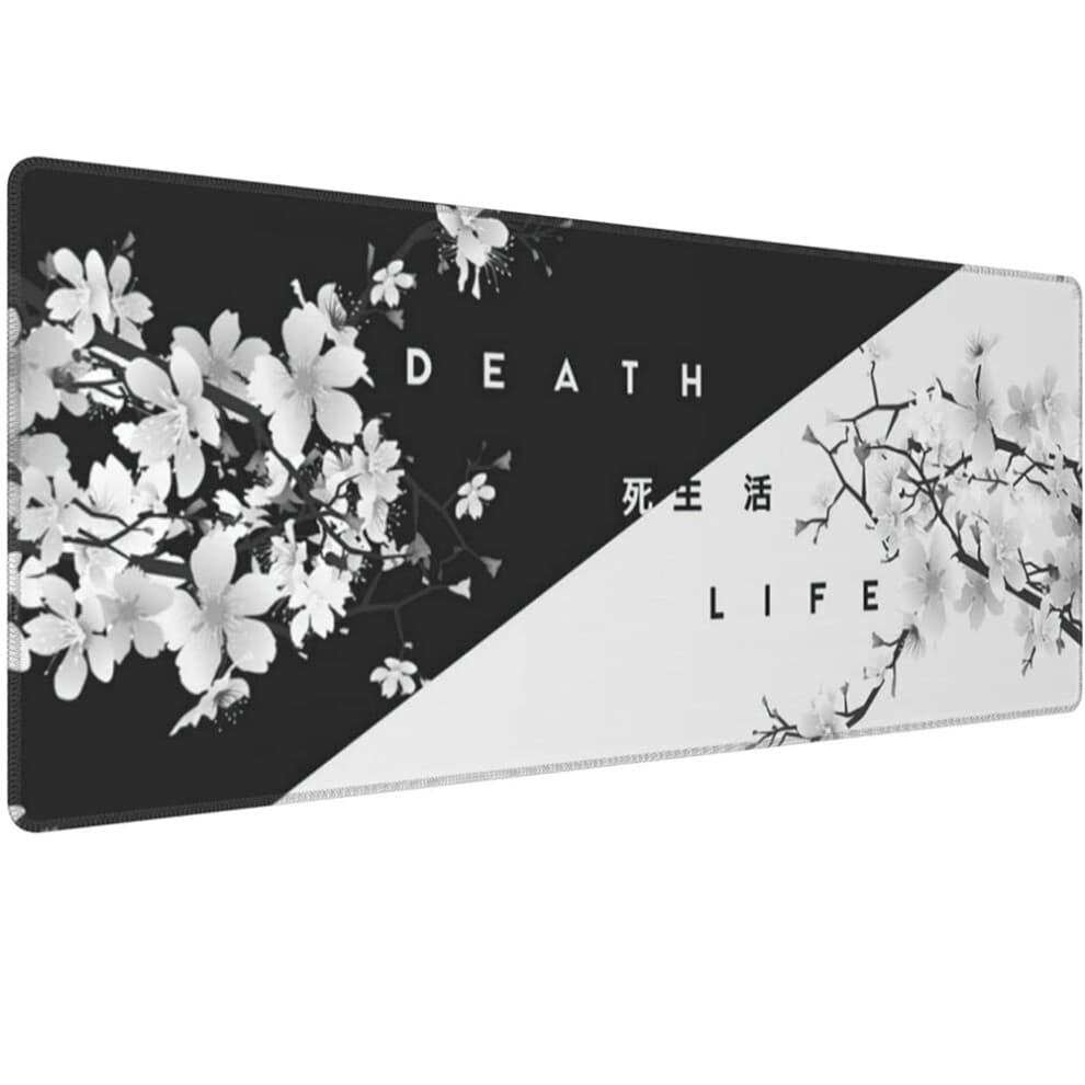 Black and White Cherry Blossom Gaming Mouse Pad,Large Mouse Mat Desk Pad, Stitched Edges Mousepad, 31.5 x 11.8 Inch