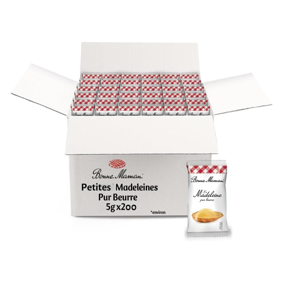 Bonne-Maman - 200 Small Madeleines - Perfect for Coffee Side, Individually Wrapped - Petites Madeleines Authentiques - 200 Pieces Dispenser - 1kg Box