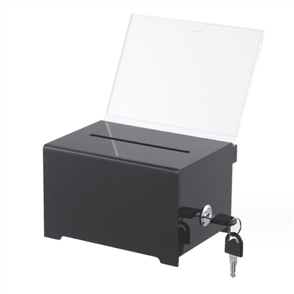 Acrylic Donation Box 1 Pack Acrylic Donation Box with Lock, Black Ballot Box with Sign Holder, Suggestion Box for Fundraising, Donation
