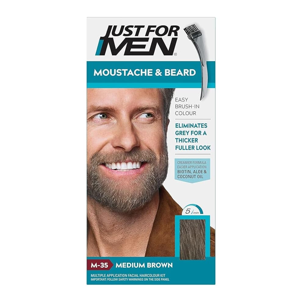 Just for men Moustache & Beard Medium Brown Dye, Eliminates Grey for a Thicker & Fuller Look – M35