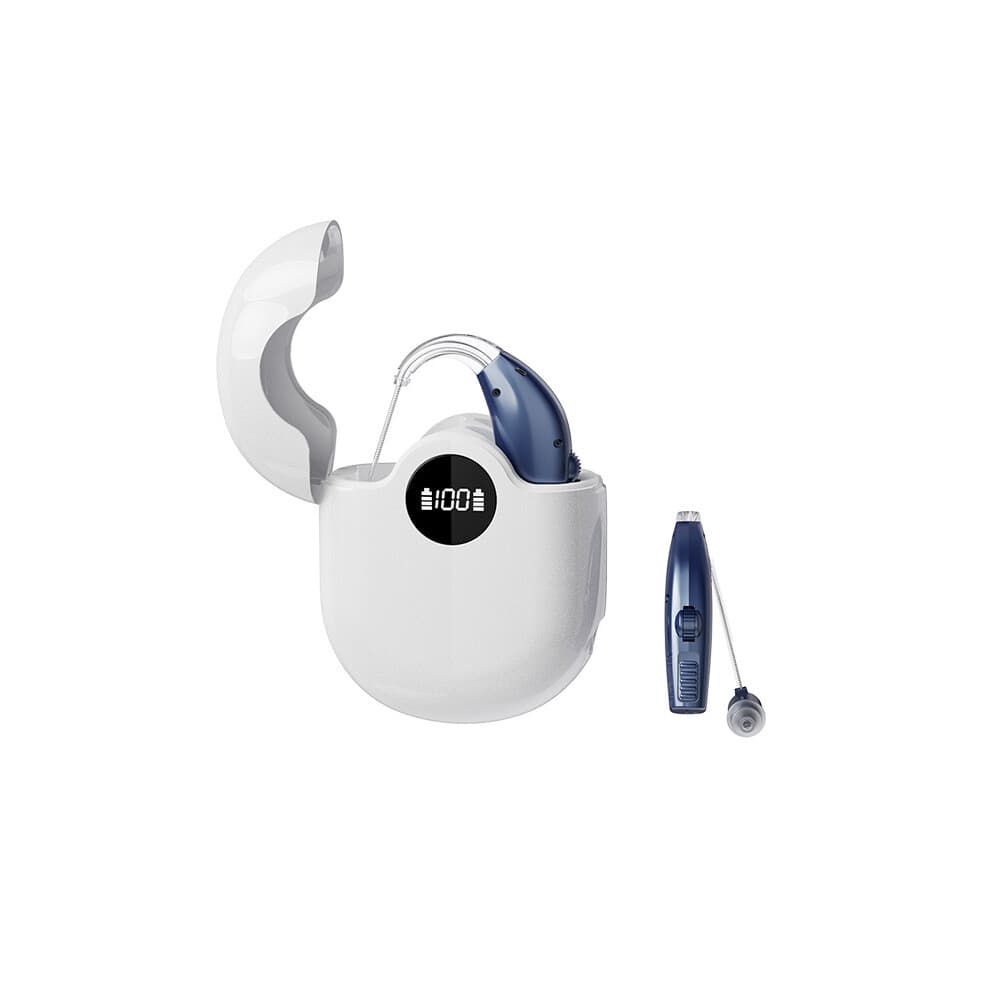 Rechargeable Hearing Aids for Seniors, Noise Cancelling, Comfort Fit Hearing Amplifiers with Charging Case, blue