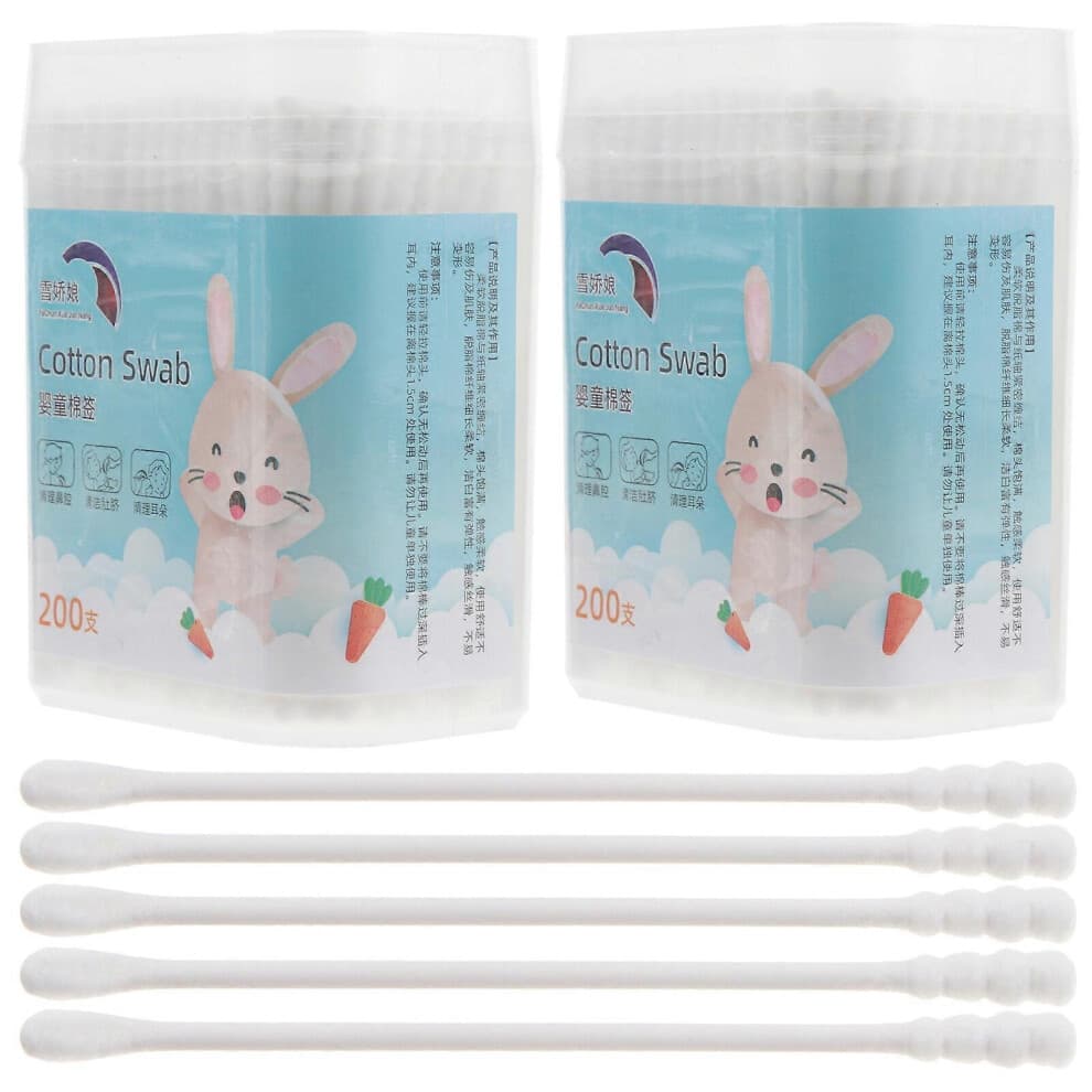 (As show, One size) 400PCS/2 Boxes Natural Baby Cotton Swabs Round Spiral Head Tip Multipurpose Cotton Buds for Baby Ear Nose Clean (White)