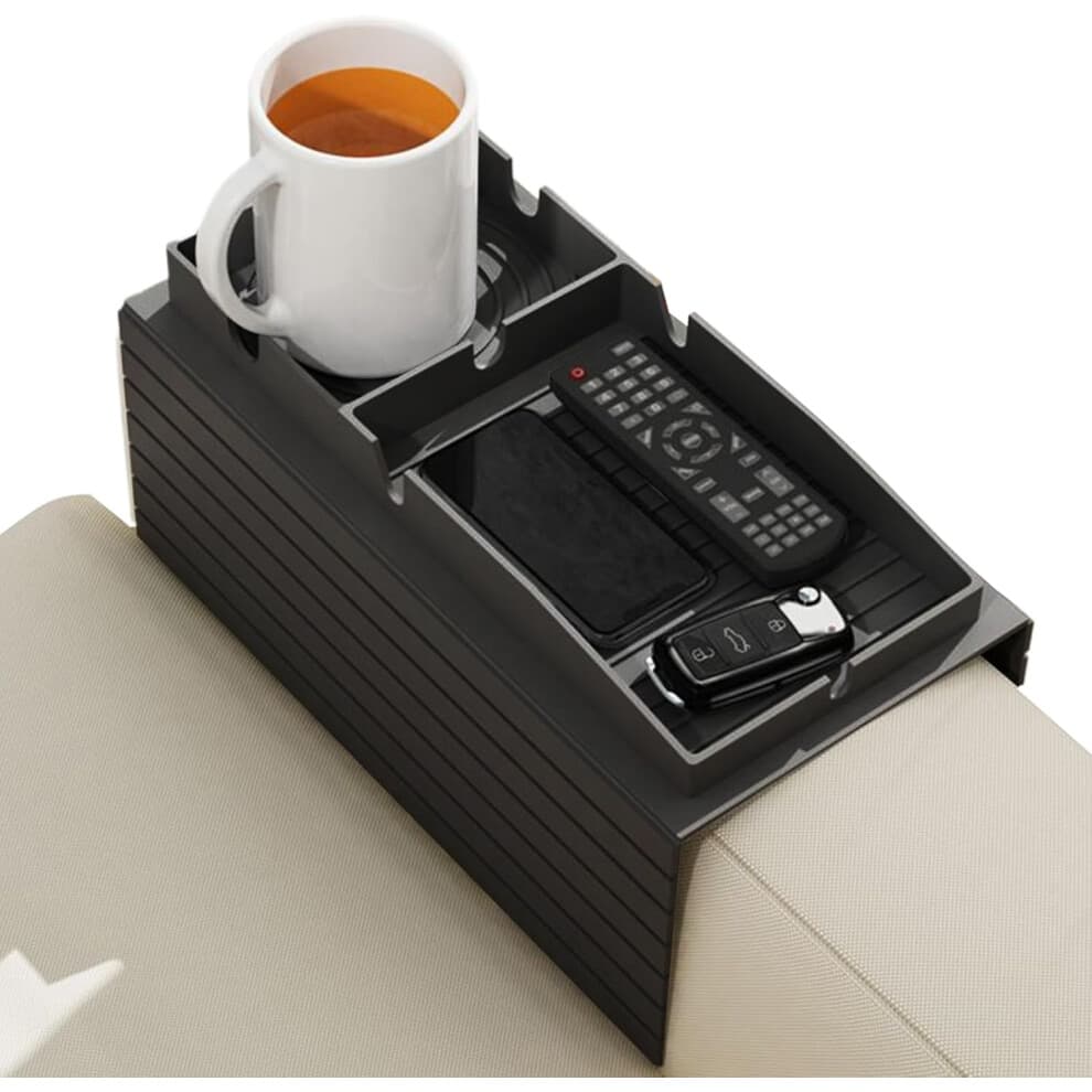 (Black) Sofa Cup Holder - Removable Sofa Cup Holder | Anti-Spill Armrest Shelf for Home Car with Storage Compartment Ideal for Living Room Beach Picni