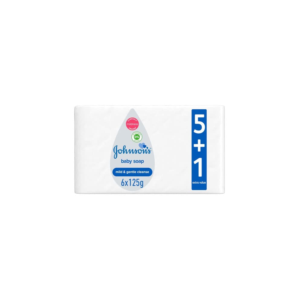 Johnson's Baby Soap Mild & Gentle Cleanse 125g Pack Of 6 |Leaves Baby's Skin Feeling Soft |Hypoallergenic & pH Balanced |Moisturisers Skin