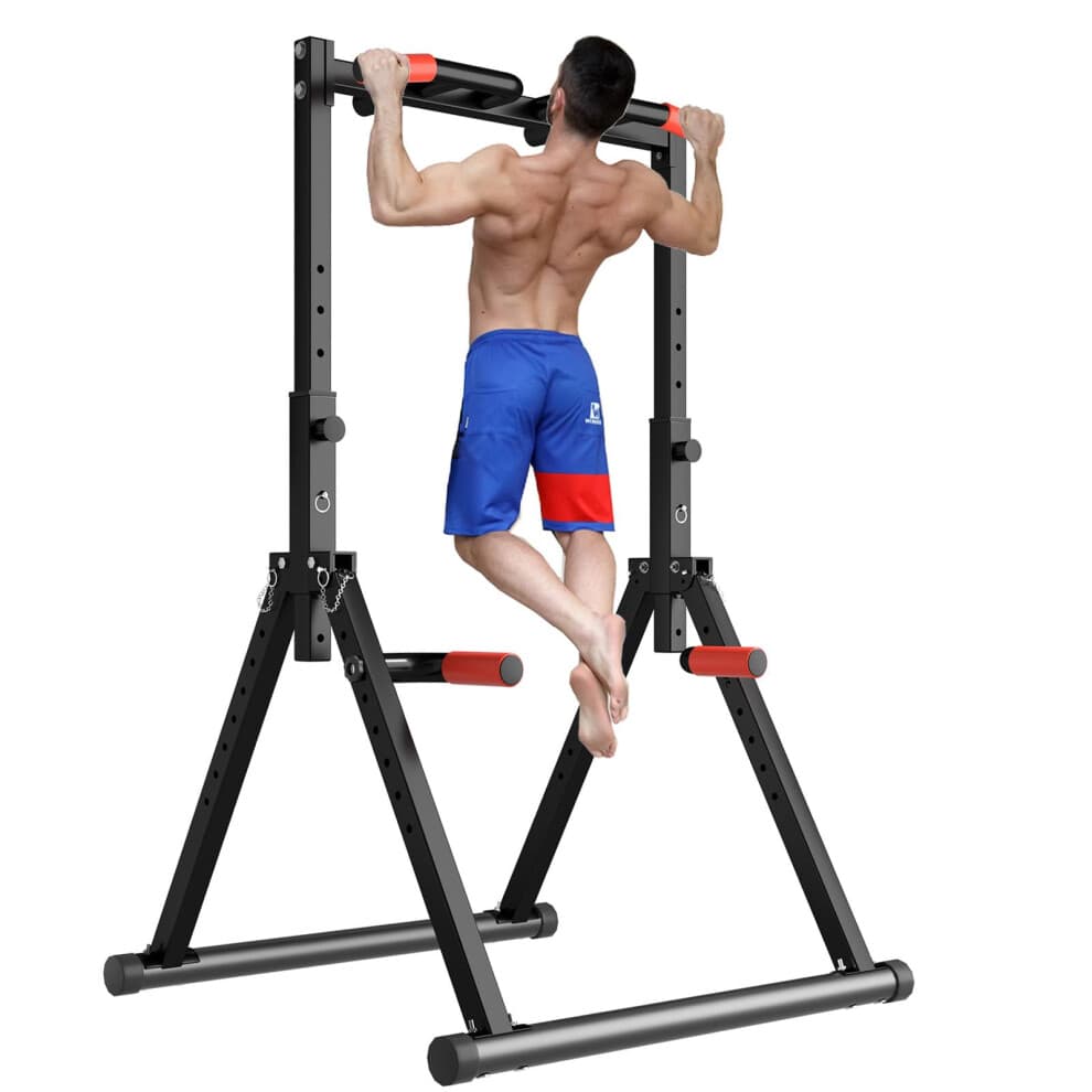 DOBESTS Foldable Power Tower Dip Station Pull Up Bar Free Stand Multifunctional Gym Workout Frame for Home Strength Training Outdoor Indoor, Triangle