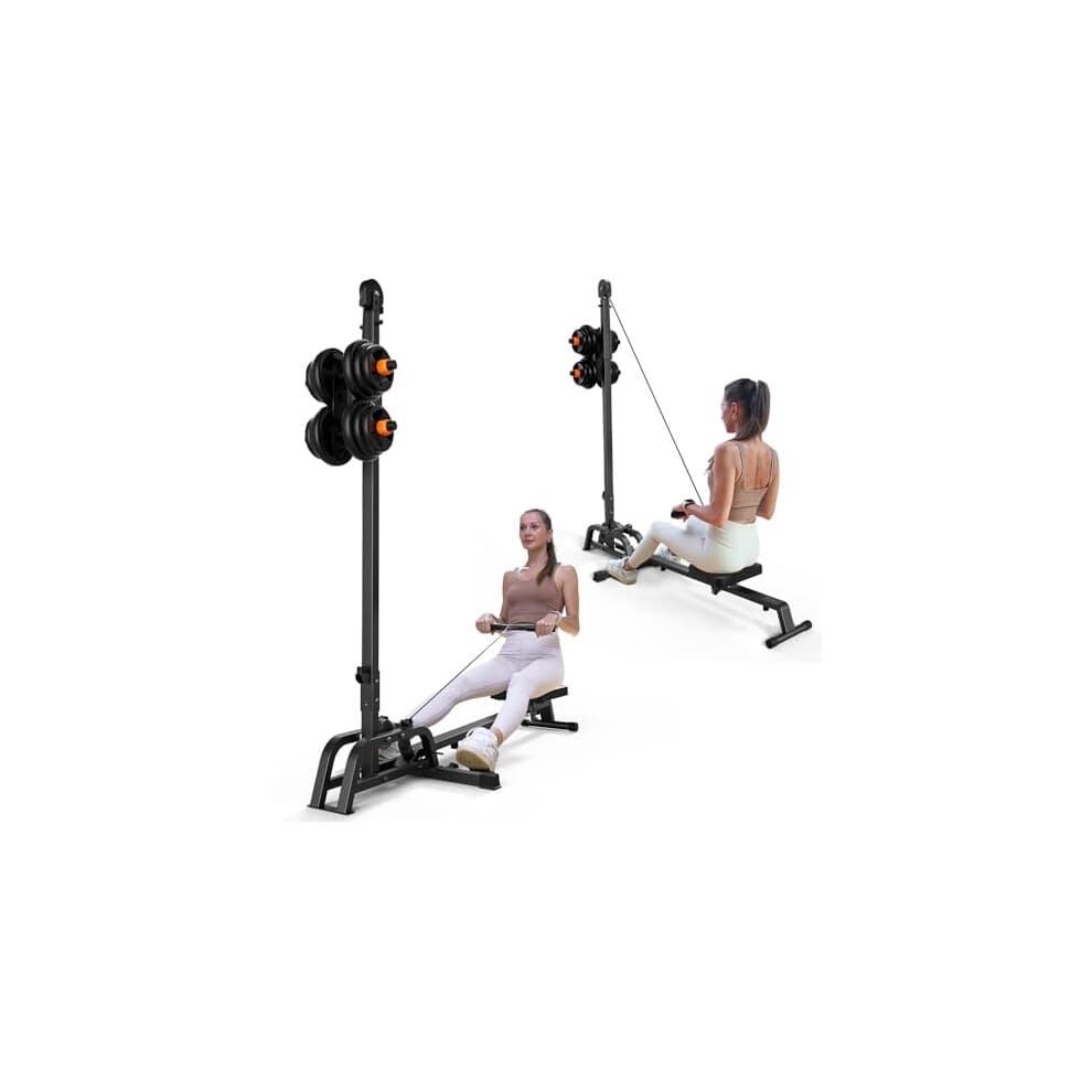 ONETWOFIT Foldable Rowing Machine & LAT Pull Down Machine 2 in 1 Multi-function Compact Rowing Machine for Home, Low Row Cable Fitness with Flat
