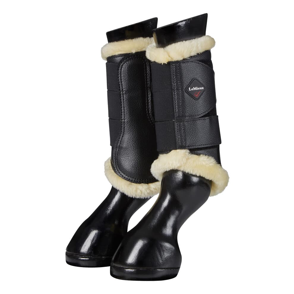 LeMieux Fleece Edged Mesh Brushing Horse Boots - Protective Gear and Training Equipment - Equine Boots  Wraps & Accessories (Black Natural - Medium)