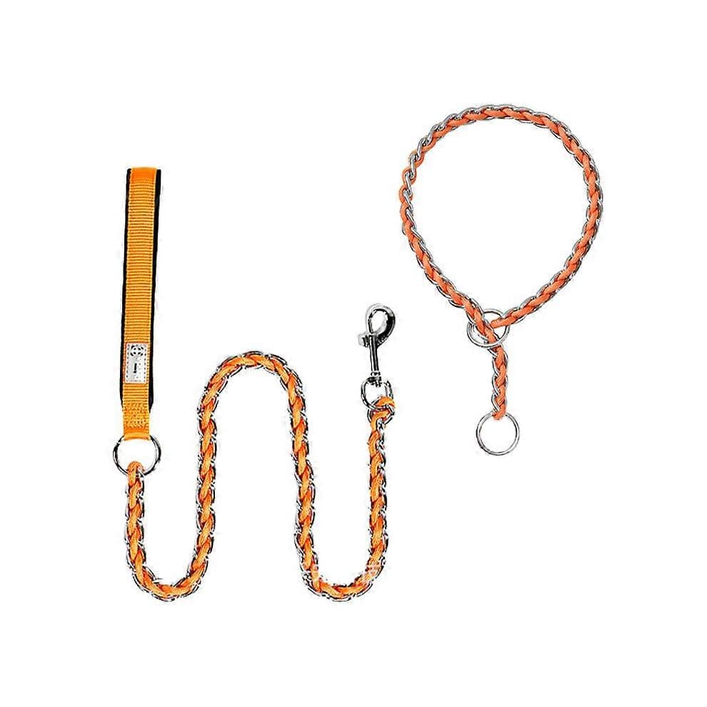 (M, Orange) No Pull Dog Leash Walking Training Stainless Steel Pet Lead Rope Integrated Dog Collar And Leash  Slip Lead Control For Dogs