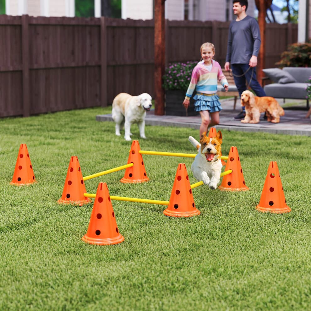 (Orange) PawHut Dog Agility Equipment Set, Four-Piece Adjustable Height Jumping