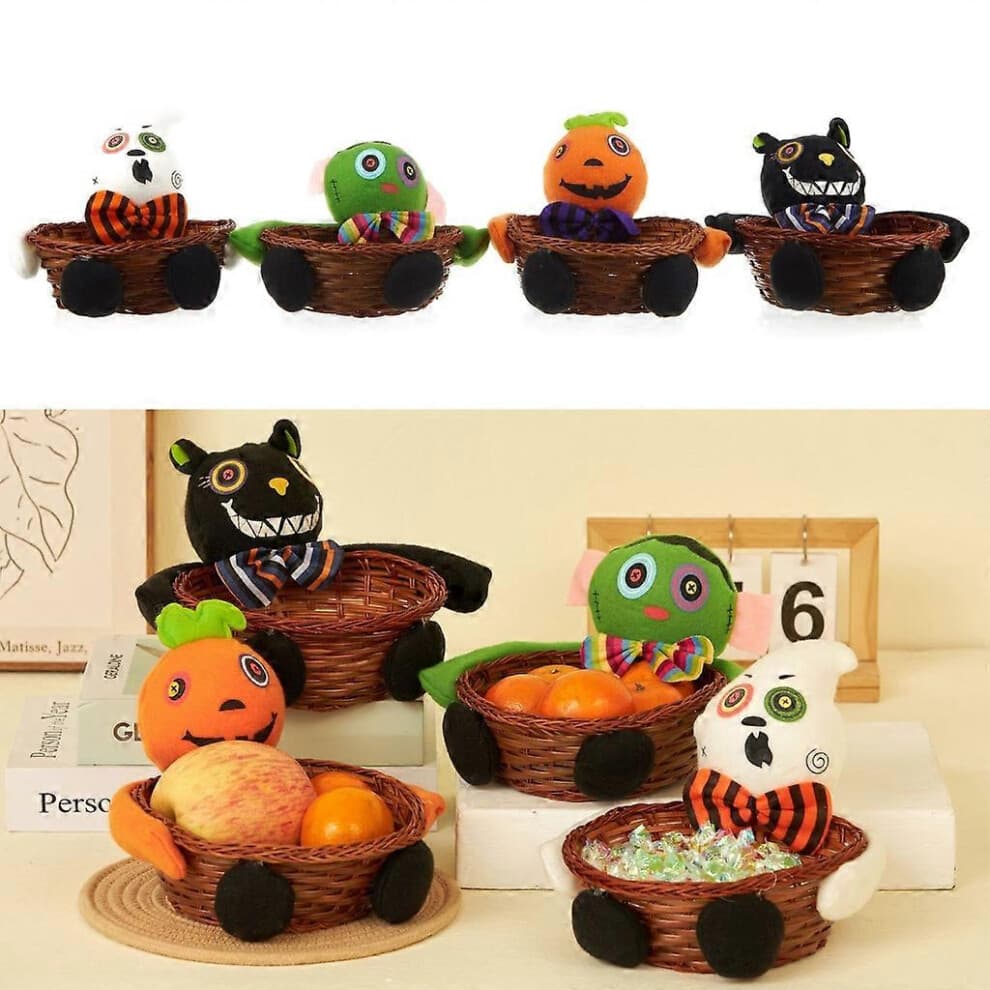(As show, One size) Halloween Hand-Woven Multpurpose Tray for Food Fruit Weaving Storage Holder