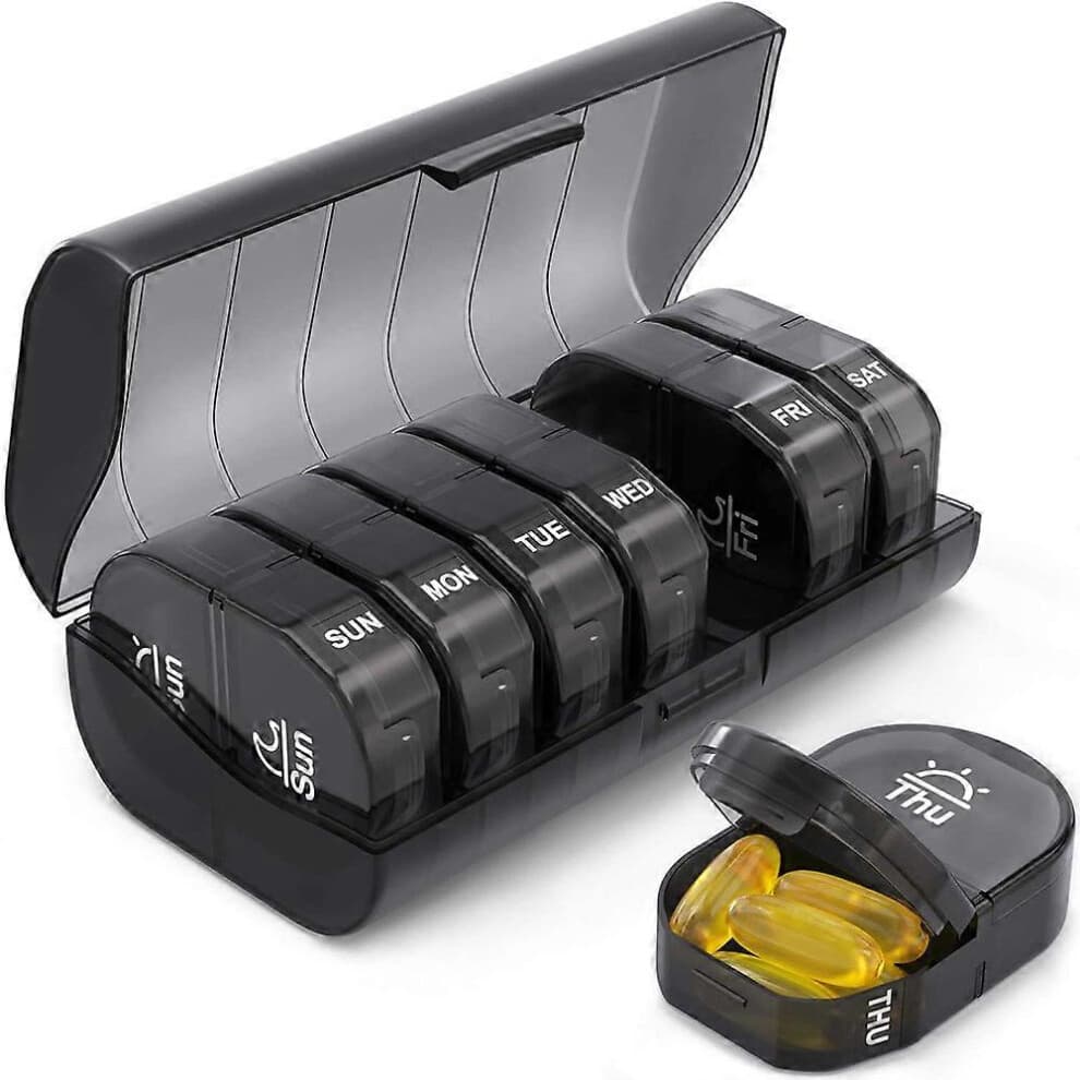 (As show, One size) Weekly Morning and Evening Pill Box, 7 Day Medication Pill Boxes 2 Compartments, Large Capacity Pill Box for Pocket or Trouser Poc