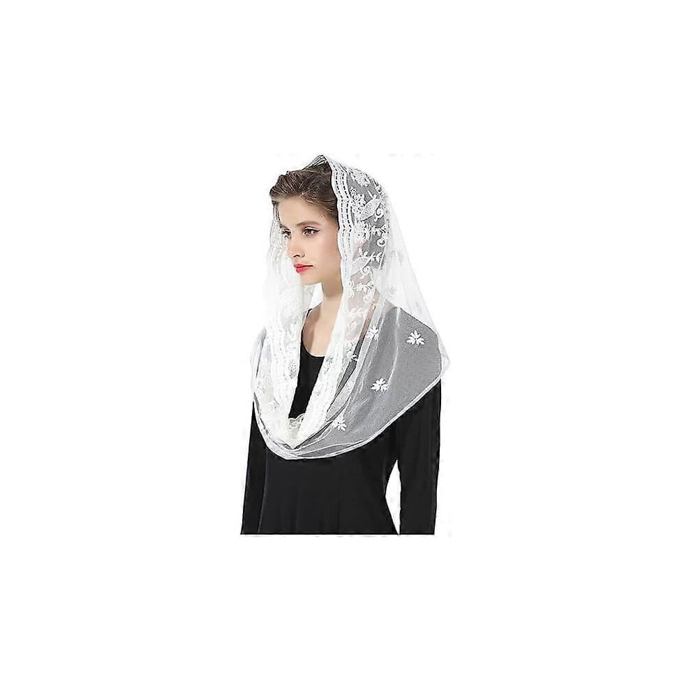 (As show, One size) Church Veil Catholic Mantilla Headscarf Lace Scarf For Women Mass Latin Pray Wedding Ceremony Black White Broken V103