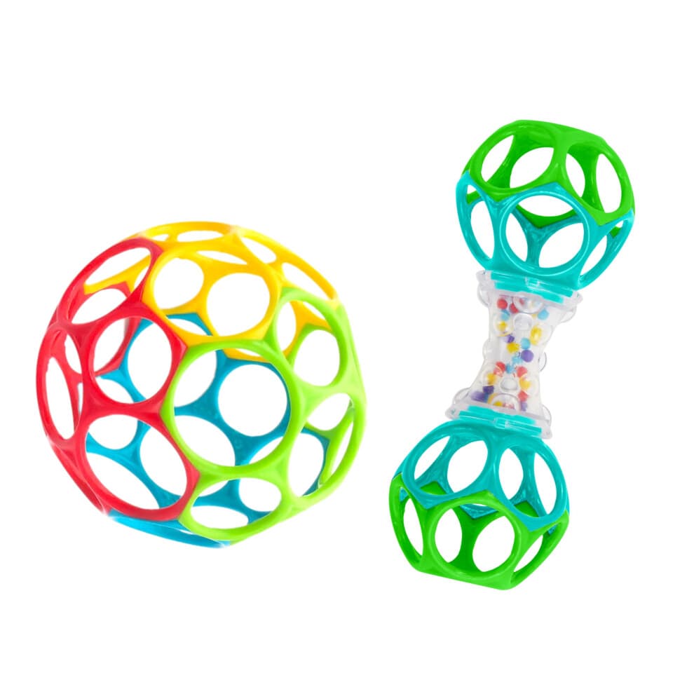 Bright Starts Easy-Grasp Oball Bundle Gift Set - Grasp The Day  Ball and Rattle Toys 2-Pack  BPA Free  Unisex  Newborn+