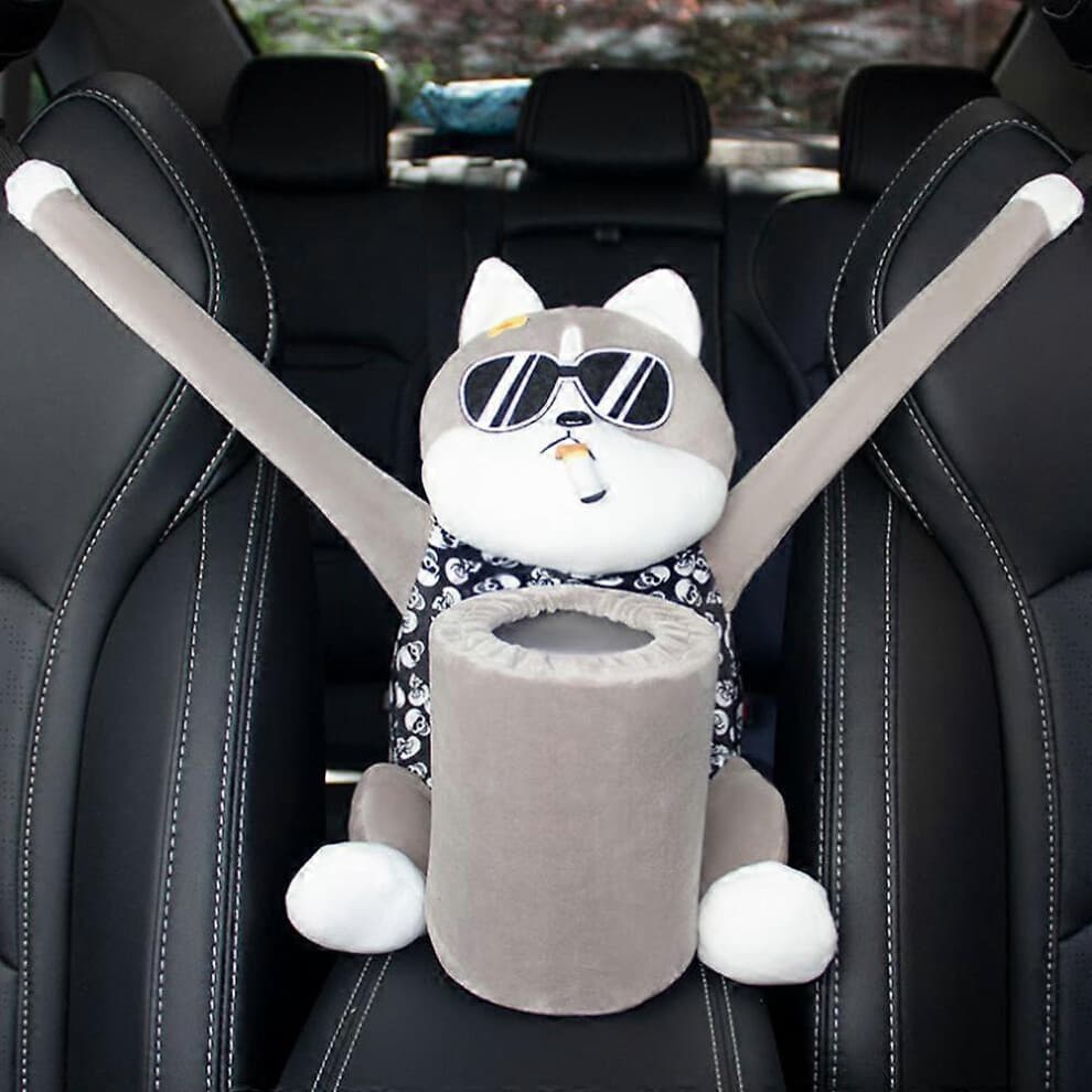 (As show, One size) Tissue Box Car trash can creative cute Sunglasses Dog hanging car storage bucket storage garbage bag car supplies in the car, Car