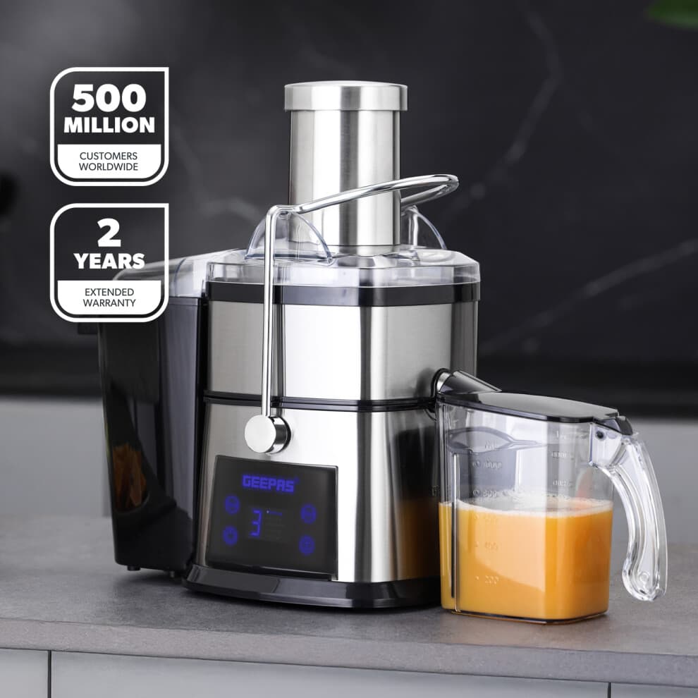 GEEPAS Juice Extractor | Digital Centrifugal Juicer Machines for Whole Fruits & Vegetables | 5 Speed Touch Control 1L Jug 2L Pomace Container
