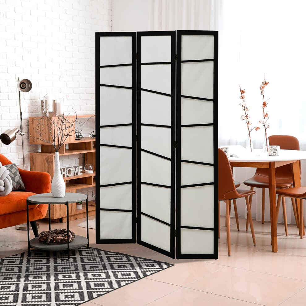 HOMCOM Folding Room Divider 3 Panel Privacy Screen Protector with Wooden Frame